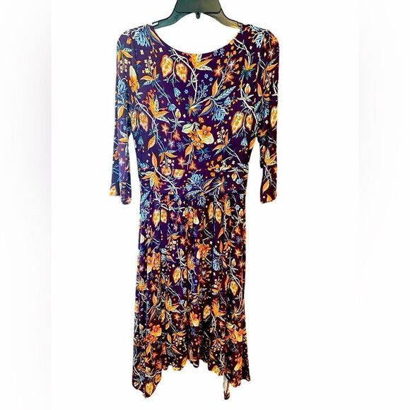 Maeve Sz M Purple Cottagecore Front Tie Boho Gypsy Vibe Rayon Stretch Midi Dress - Picture 3 of 8